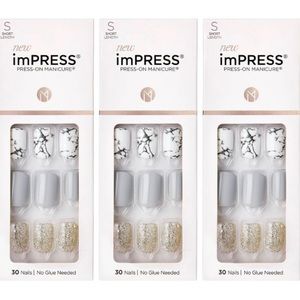 ImPress Press-On White & Grey Marble Design Short Length Nails x 3 Packs!